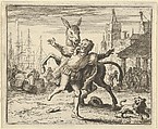 The Ass, Jealous of the Attention the Dog Is Getting From His Master, Looks to Imitate Him by Jumping at the Master's Neck from Hendrick van Alcmar's Renard The Fox, Allart van Everdingen  Dutch, Engraving; third state of four