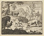 The Lion Allows a Fight Between the Wolf and Renard from Hendrick van Alcmar's Renard The Fox, Allart van Everdingen Dutch, Engraving; third state of four