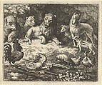The Rooster Accuses Renard of Murdering his Chicken from Hendrick van Alcmar's Renard The Fox, Allart van Everdingen Dutch, Engraving; third state of four