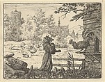 Renard, Disguised as a Monk, Gains the Confidence of the Rooster from Hendrick van Alcmar's Renard The Fox, Allart van Everdingen Dutch, Engraving; third state of four