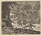 The Cat Climbs a Barn from Hendrick van Alcmar's Renard The Fox, Allart van Everdingen Dutch, Engraving; third state of four