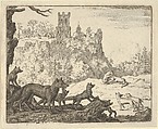 Renard Leaves with the badger from Hendrick van Alcmar's Renard The Fox, Allart van Everdingen Dutch, Engraving; fourth state of four