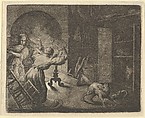 Renard Escapes with a Chicken that he Stole from a Clergyman's Table from Hendrick van Alcmar's Renard The Fox, Allart van Everdingen  Dutch, Engraving; fourth state of five