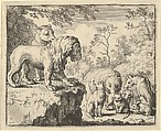 The Lion and the Lioness Pardon Renard and Order the Other Animals to Forget His Crimes from Hendrick van Alcmar's Renard The Fox, Allart van Everdingen  Dutch, Engraving; third state of four