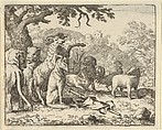 The Ram, Chapelain of the Lion, Gives the Benediction to Renard before His Depature for Rome from Hendrick van Alcmar's Renard The Fox, Allart van Everdingen  Dutch, Engraving; third state of four
