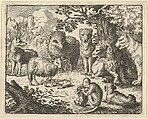 The Monkey Opens the Package and Removes the Rabbit's Head to the Great Surprise of the Animals from Hendrick van Alcmar's Renard The Fox, Allart van Everdingen  Dutch, Engraving; third state of four