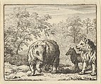 The Lion Frees the Bear and the Wolf from Hendrick van Alcmar's Renard The Fox, Allart van Everdingen Dutch, Engraving; second state of three