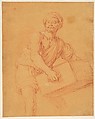 Study of a Bearded and Turbaned Man Carrying a Chest, Pieter Lastman (Dutch, Amsterdam 1583–1633 Amsterdam), Red and black chalk, heightened with white chalk, on yellow-orange prepared paper; framing line in red chalk, by the artist