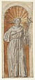 Standing Franciscan Saint in a Niche, Anonymous, Italian, Roman-Bolognese, 17th century  Italian, Pen and brown ink, brush and brown and gray washes, highlighted with white gouache, over black chalk; horizontal ruled lines in black chalk at regular intervals
