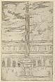 Triumphal column with female figure of Fame holding a trumpet at the top, a temporary decoration for the entry of Pope Clement VIII in Bologna in 1598, Guido Reni Italian, Etching