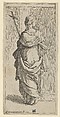 Girl carrying a crucifix and stepping toward a pilaster, seen from behind, Guido Reni  Italian, Etching