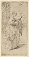 Girl carrying a cushion, seen in profile facing right, Guido Reni Italian, Etching