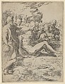 The Entombment; Christ with legs outstretched, the Virgin at right, Guido Reni Italian, Etching