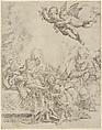 The Holy Family with young John the Baptist and Saint Elizabeth, two angels above, Guido Reni  Italian, Etching