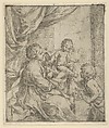 The Virgin and Child at a table with the young John the Baptist, Guido Reni Italian, Etching