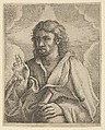 Christ holding a globe, looking to the left and making the sign of blessing with his right hand, clouds behind him, after Reni (?), Anonymous, 17th century, Etching