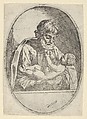 Saint Joseph holding the infant Christ, who raises up his hands, an oval composition, Anonymous, 17th century, Etching