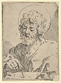 Saint Luke holding a paint brush and palette, after Reni (?), Anonymous, 17th century, Etching