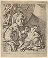 The Virgin seated, resting her head on her right hand and holding the sleeping infant Christ on her lap, Lorenzo Loli  Italian, Etching