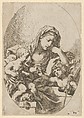 The Virgin with the Christ Child and the young Saint John the Baptist holding a bird at right, an oval composition, after Reni, Lorenzo Loli  Italian, Etching