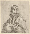 Christ seen in half-length, holding a globe surmounted by a cross, Anonymous, Etching