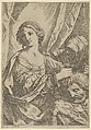 Judith grasping the head of Holofernes by the hair and looking to the left, an old woman at right, Giovanni Andrea Sirani  Italian, Etching