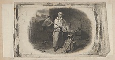 Banknote vignette with a blacksmith and forge, Asher Brown Durand  American, Engraving and etching on chine collé; proof