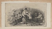 Banknote vignette with figures of different ages, representing the stages of life, Asher Brown Durand  American, Engraving and etching on chine collé; proof