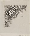 Banknote motif: number 500 in an ornamental frame, Cyrus Durand  American, Engraving and etching; proof