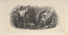 Banknote vignette showing two men working in a mine, Asher Brown Durand  American, Engraving and etching; proof