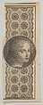 Banknote motif with a girl's head derived from Leonardo da Vinci against a patterned band, Asher Brown Durand American, Engraving and etching; proof