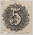 Banknote motif: number 5 against a circular panel of lace-like lathe work with a scalloped edge, Cyrus Durand  American, Engraving; proof