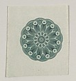 Banknote motif: small circular ornament containing floral lathe work, Cyrus Durand  American, Engraving, printed in green ink; proof
