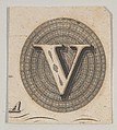 Banknote motif: capital V within an oval containing basket-like lathe work, Cyrus Durand  American, Engraving; proof