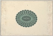 Banknote motif: oval lathe work ornament resembling a lace ruff, Cyrus Durand American, Engraving, printed in green ink on chine collé; proof