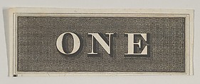 Banknote motif: the word ONE against a rectangle of ornamental basket-like lathe work, Cyrus Durand  American, Engraving; proof