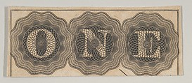 Banknote motif: the word ONE with each letter set against a circle of lathe work, Cyrus Durand  American, Engraving; proof