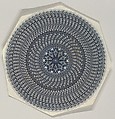 Banknote motif: a circular lathe work design composed out of the repetition of the words "Five thousand dollars", Cyrus Durand American, Engraving, printed in blue ink; proof
