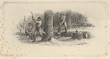 Banknote vignette showing woodsmen felling trees in a snowy forest, Asher Brown Durand  American, Engraving and etching; proof