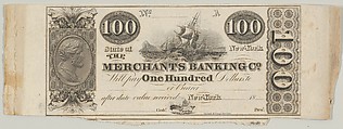 Proof of one side of a New York Merchants Banking Company 100 Dollar Bill, Asher Brown Durand American, Engraving; proof