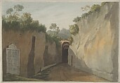Entrance to the Grotto of Posillipo, Naples, John "Warwick" Smith British, Watercolor over graphite; attached to original paper mount with gray wash line