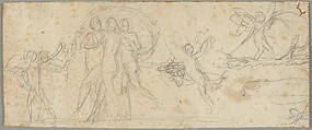 The Three Graces and Putti; verso: Various Studies, Bertel Thorvaldsen Danish, Graphite