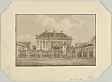 The facade of Schimmelmann's Mansion on Bredgade, Copenhagen, from the North-West, Heinrich Gustav Ferdinand Holm Danish, Pen and brown ink, brush and brown wash, over graphite; framing lines in pen and black ink, by the artist