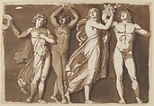 A Frieze of Dancing Antique Figures in a Bacchanal, Jonas Akerström  Swedish, Pen and brown ink, brown wash