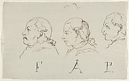 Three Portraits in Profile, Carl August Ehrensvärd Swedish, Pen and brown ink, over black chalk