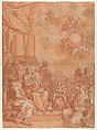 The Virgin and Child with Saints and Angels, and God the Father in the Sky, Johann Lorenz Haid  German, Pen and brown ink, brush and red wash, heightened with white gouache, on red-prepared paper; framing lines in pen and brown ink, possibly by the artist