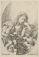 The Virgin with the Christ Child and the young Saint John the Baptist holding a bird at right, an oval composition, Lorenzo Loli  Italian, Etching