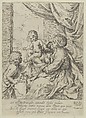 The Virgin and Child at a table with the young John the Baptist, after Reni, Anonymous, 17th century, Etching
