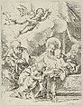 The Holy Family with young John the Baptist and Saint Elizabeth, two angels above, after Reni, Anonymous, 17th century, Etching
