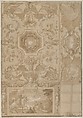 Design for a Decorated Wall and Ceiling of a Gallery, marked with the monogram of the French King Henri III or IV, Toussaint Dubreuil (French, Paris ca. 1561–1602 Paris), Pen and brown ink with brush and brown wash over black chalk, white heightening